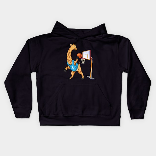 Funny giraffe is playing basketball Kids Hoodie by Markus Schnabel